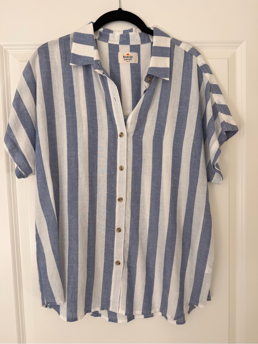 Marine Layer Casual Blue & White Striped Button-Front Shirt - Picture 4 of 8